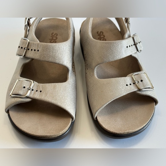 SAS Relaxed Heel Straps Sandal Women's 8 Wide Web Linen Leather Tripad Comfort - Picture 11 of 16